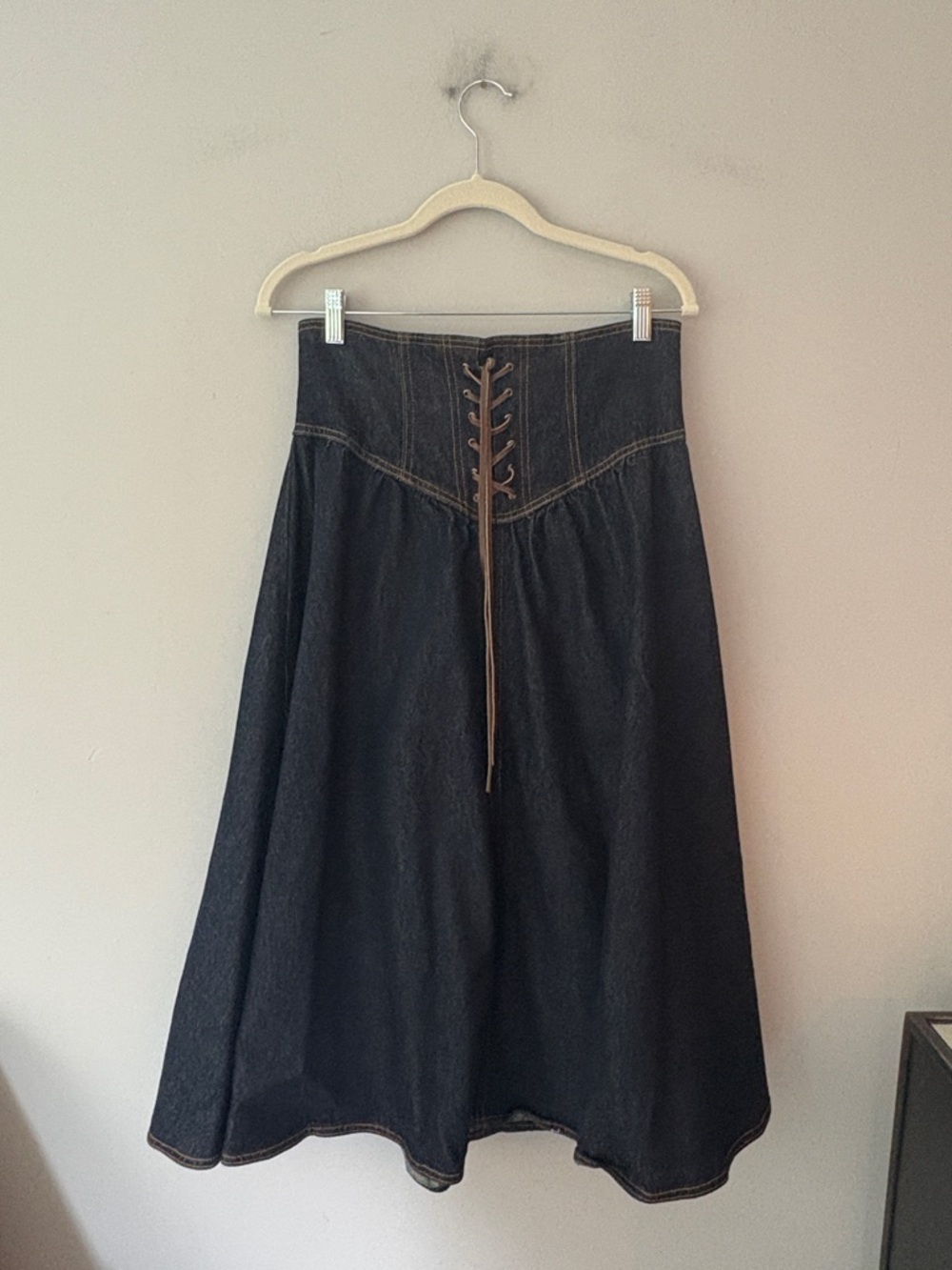 Pilcro Denim Lace-Up Drop Waist Midi Skirt NWOT - Picture 2 of 13